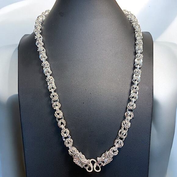 Dragon Viking Sterling Silver Byzantine Chain Link Necklace - Picture 3 of 8